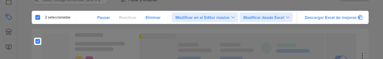 Imagen que presenta la barra masiva, donde se pueden hacer modificaciones en masa.
